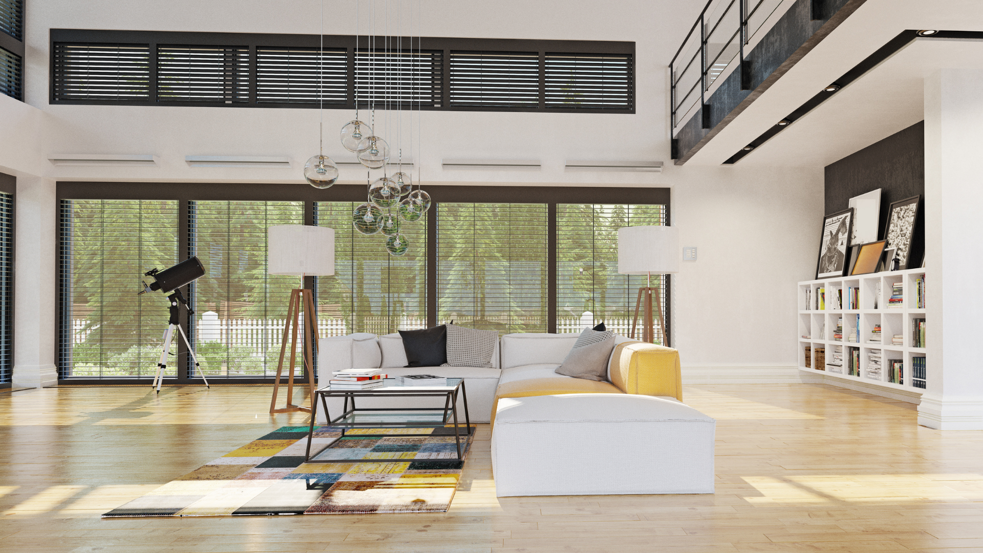 It is a living room with a lot of windows and a couch.