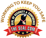 Seal of Security & Confidence logo: Seal wearing a medal, surrounded by text, gold and red colors.