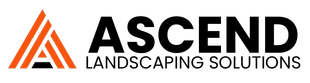 Logo for Ascend Landscaping Solutions, orange and black triangle, black text.
