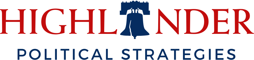 The logo for highlander political strategies has a bell on it