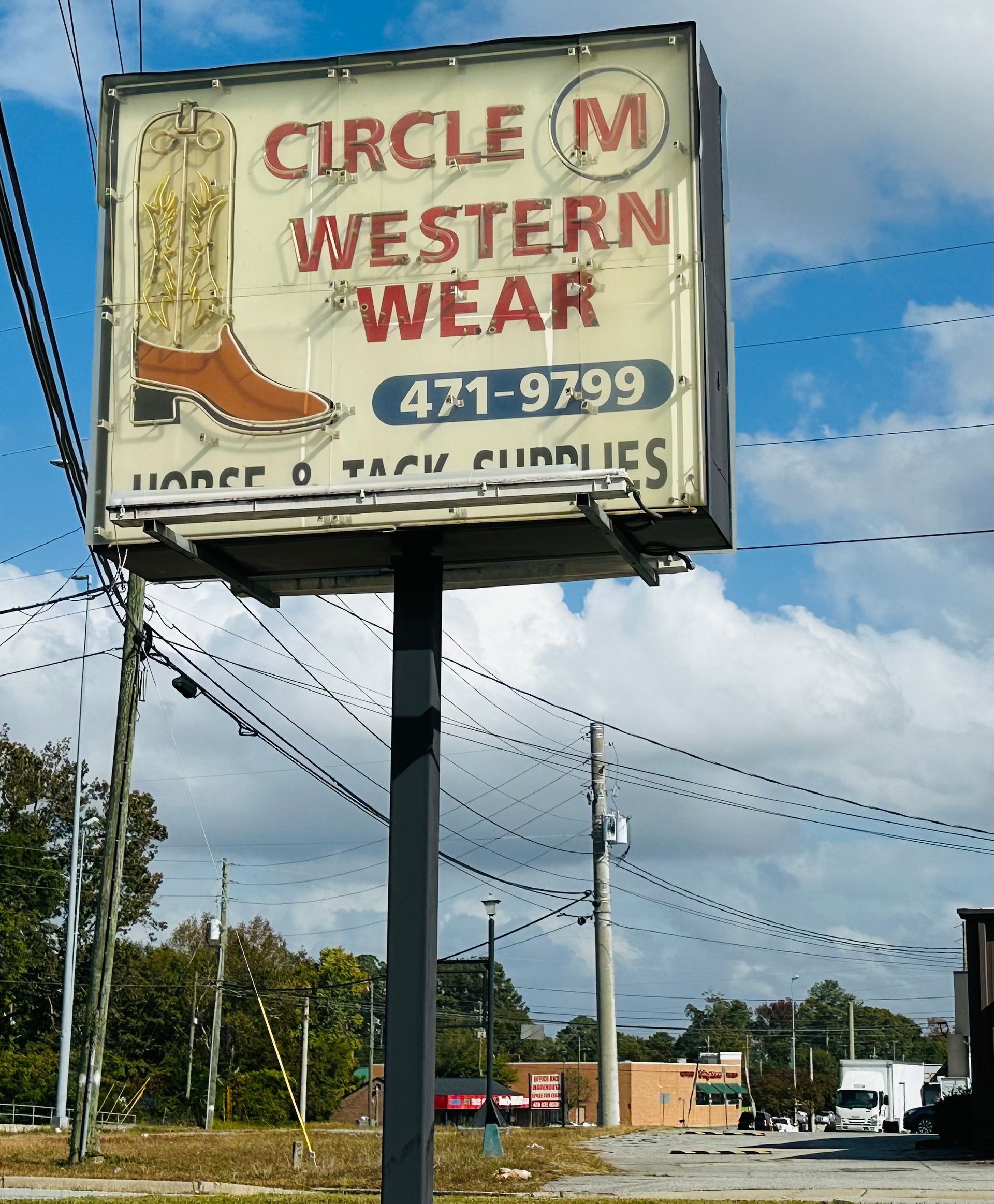 Cowgirl outfit: pink top, flared jeans, cowboy boots, hat, purse, all on cowhide.