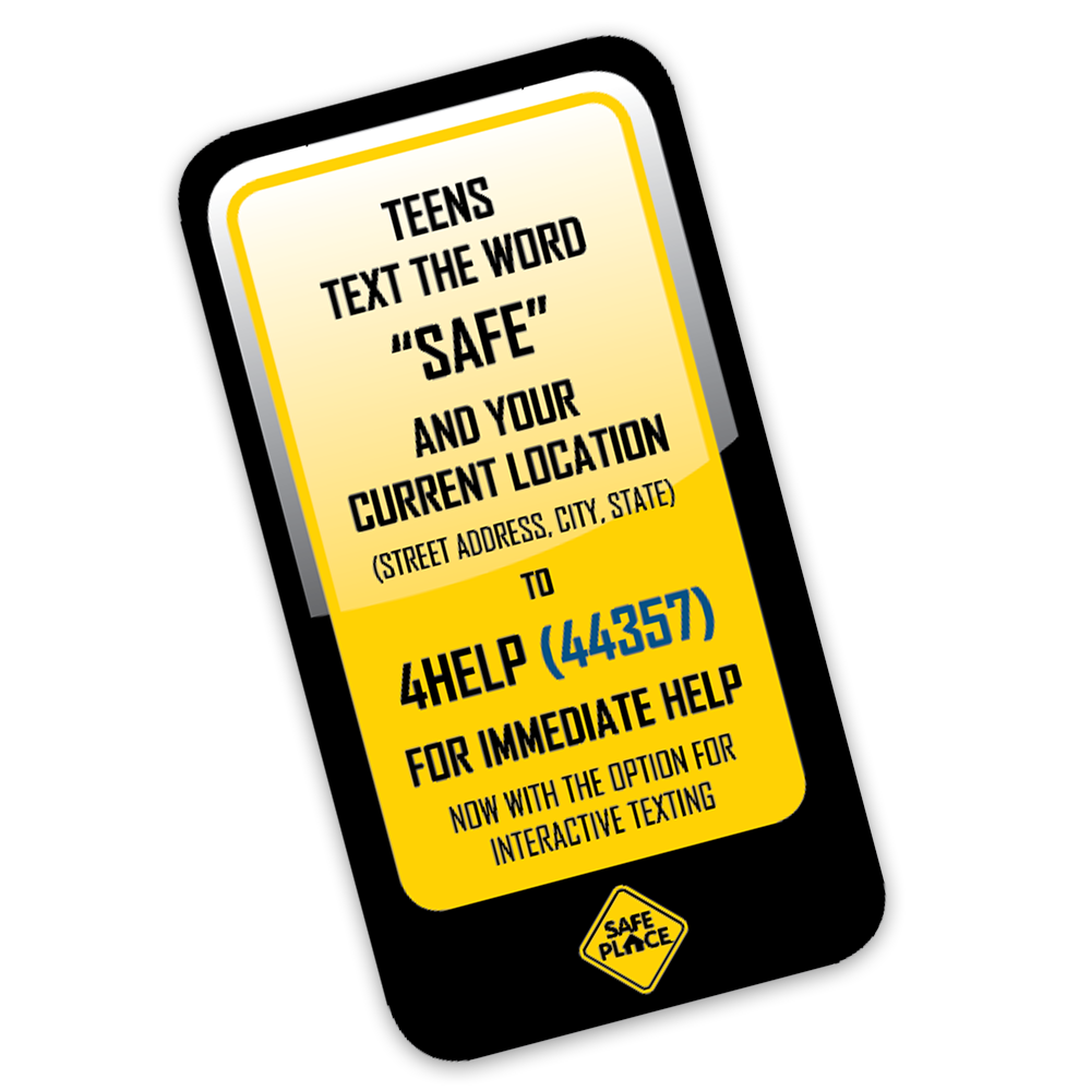 A yellow graphic in the shape of a phone screen. It states 