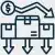 Ilustração de um gráfico financeiro em queda com uma moeda de cifrão sobre caixas com setas apontando para baixo, representando 