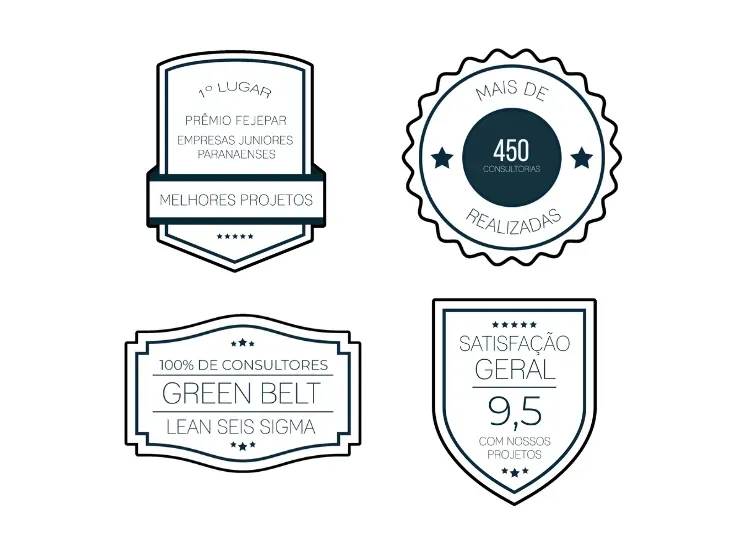 4 Placas de conquistas DinamicaEJ. Premio IEL/FEMG, 450 Consultas realizadas, 100% GREEN BELTS e 9,5 de Satisfação Geral