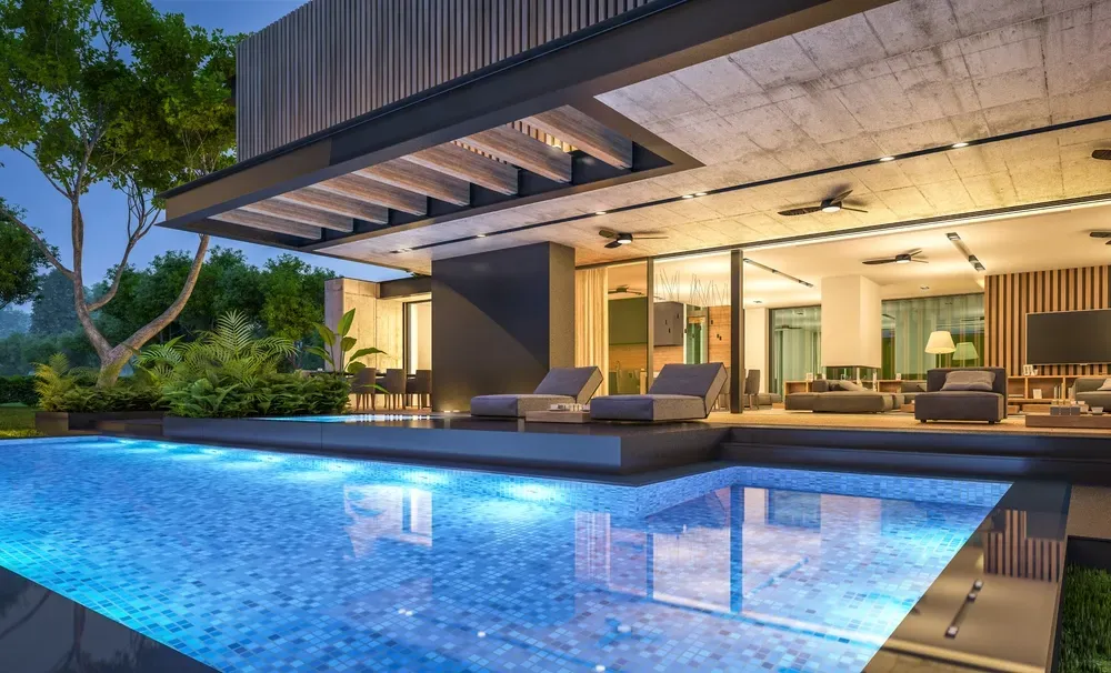 Pool At Night With Lighting — Creative Pools and Spas in Mornington, VIC