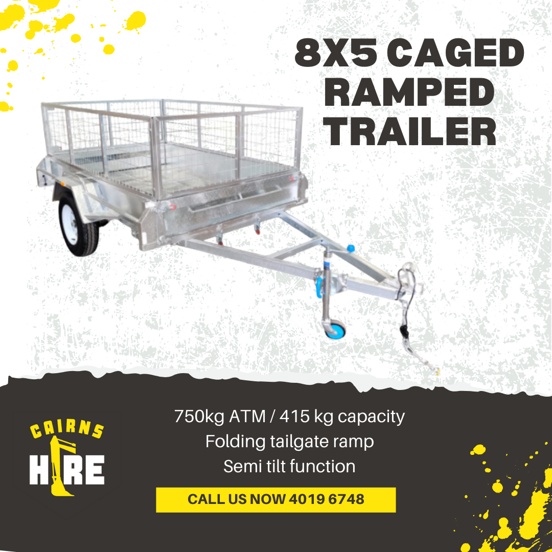 A picture of an 8x5 caged ramped trailer.