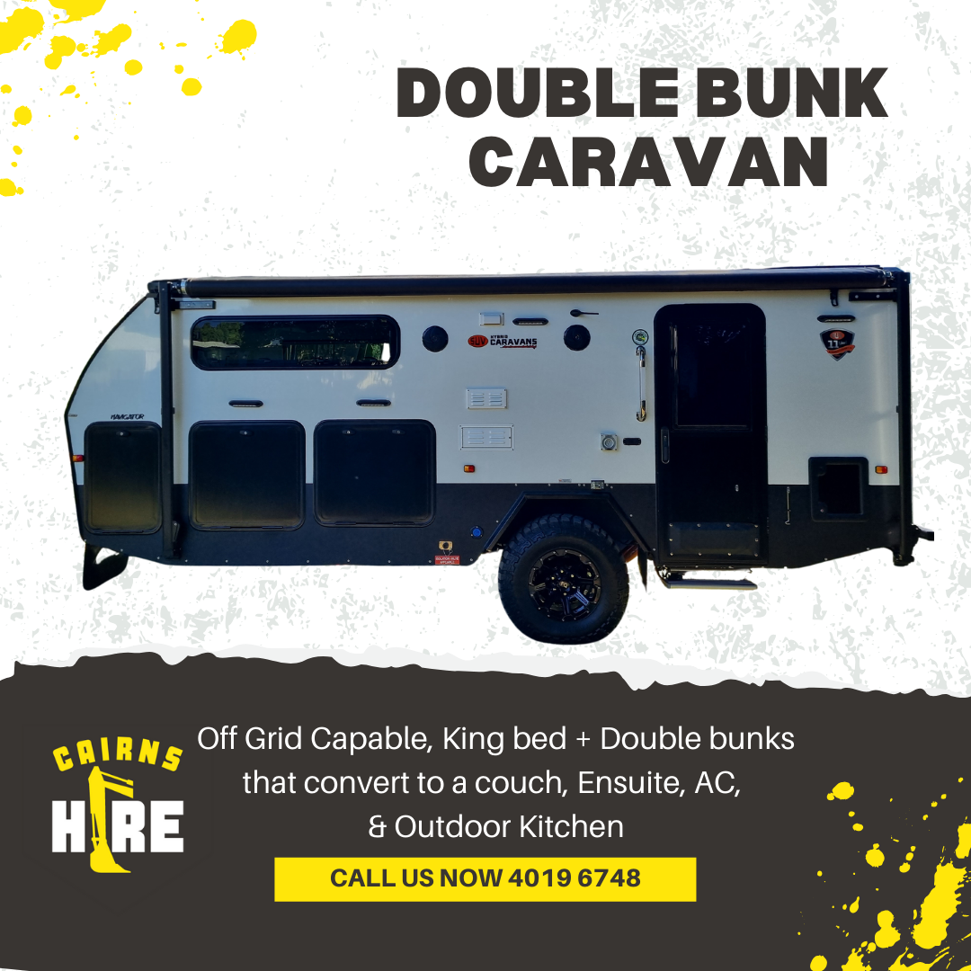A double bunk caravan that can convert to a couch , ensuite , ac and outdoor kitchen.