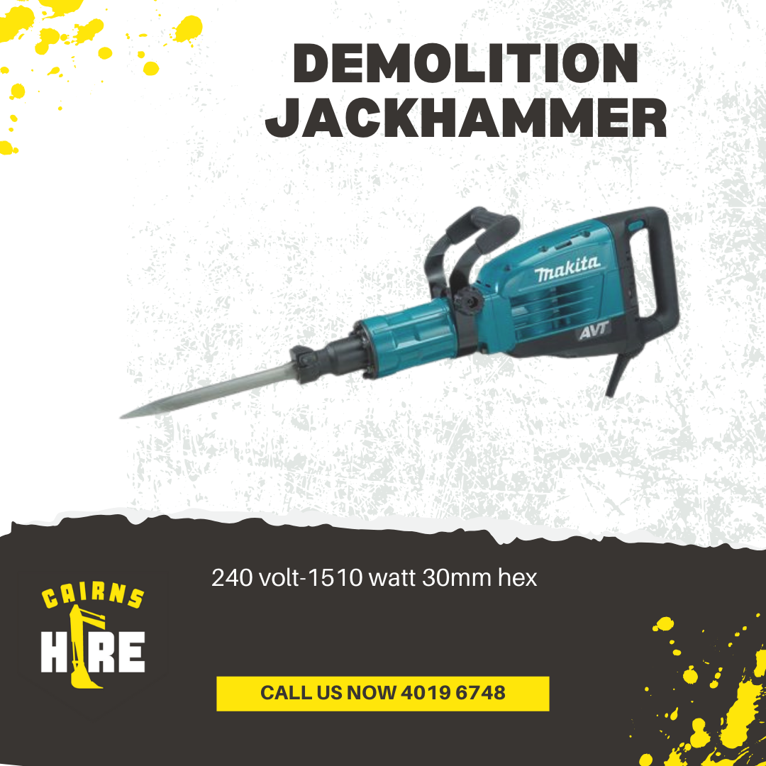 A picture of a demolition jackhammer on a white background.