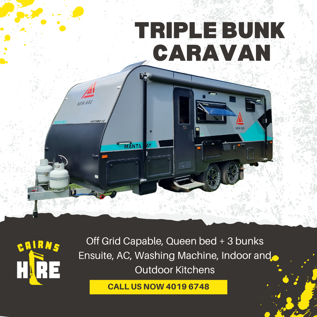A picture of a triple bunk caravan for hire.
