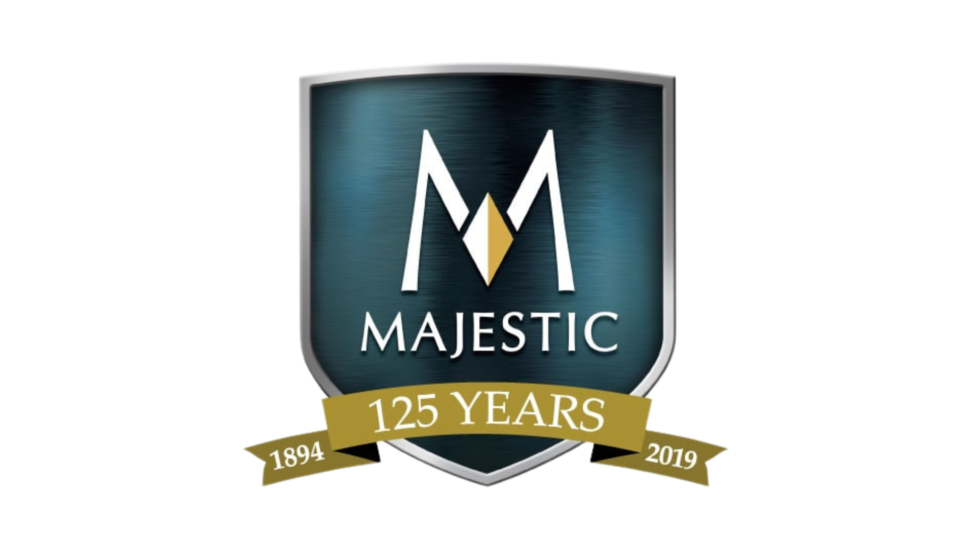 The logo for majestic 125 years is a shield with a m on it.