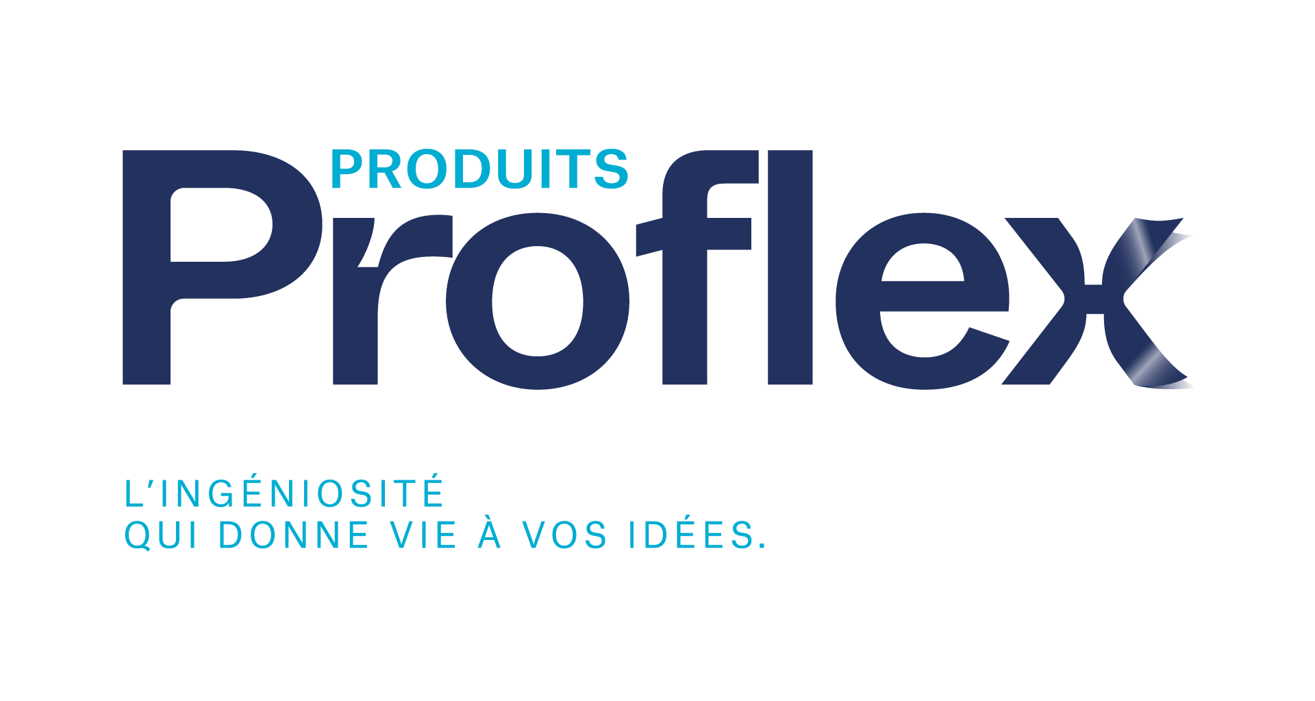 Logo for "PRODUITS Proflex" in dark blue. Underneath, tagline "L'INGENIOSITE QUI DONNE VIE A VOS IDEES."