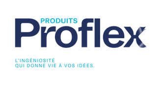 Logo for "PRODUITS Proflex" in dark blue. Underneath, tagline "L'INGENIOSITE QUI DONNE VIE A VOS IDEES."
