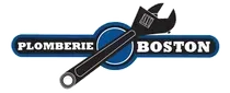 Logo de Plomberie Boston avec une clé à molette sur un cercle bleu.