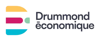 Logo pour « Drummond économique » avec un design abstrait coloré et du texte.