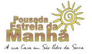 Logo for Pousada Estrela da Manhã with a stylized yellow sun and text reading