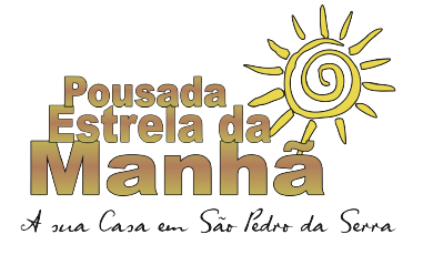 Logo for Pousada Estrela da Manhã with a stylized yellow sun and text reading 