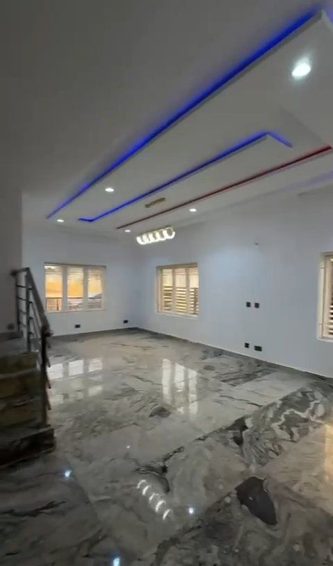 There is a staircase in the middle of the room.