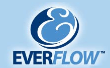 A blue and white logo for everflow on a blue background.