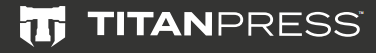 A black and white logo for titanpress with a shield