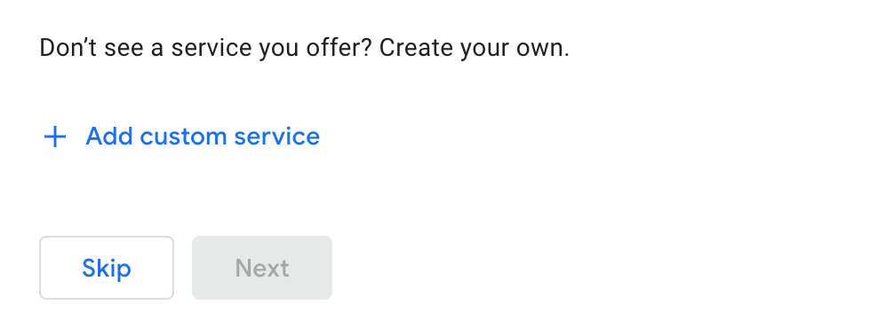 Screenshot showing that you can add a custom service to your business profile