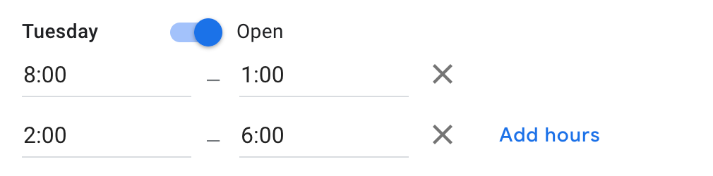 Screenshot showing how to add afternoon opening hours to your google business listing