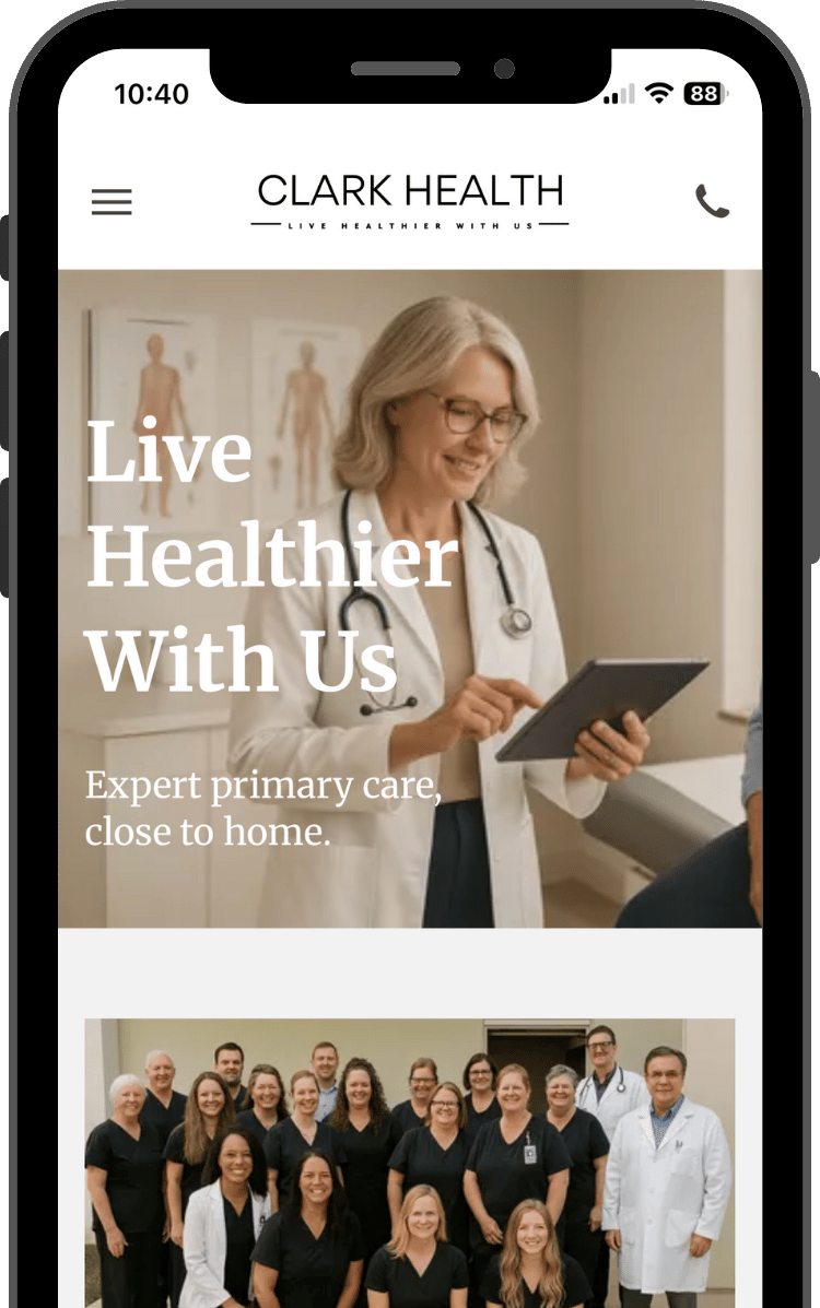 Responsive website screenshot for a medical clinic / primary care clinic