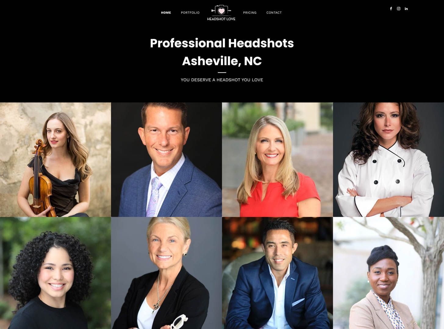 Screenshot of headshot photographer website