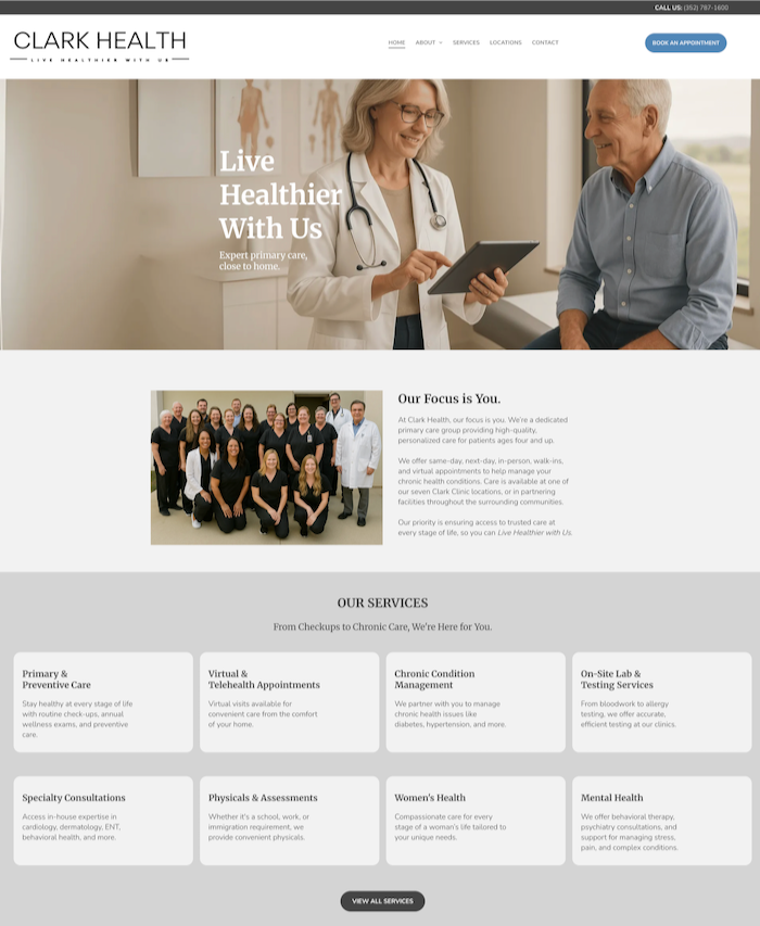 Primary care clinic homepage