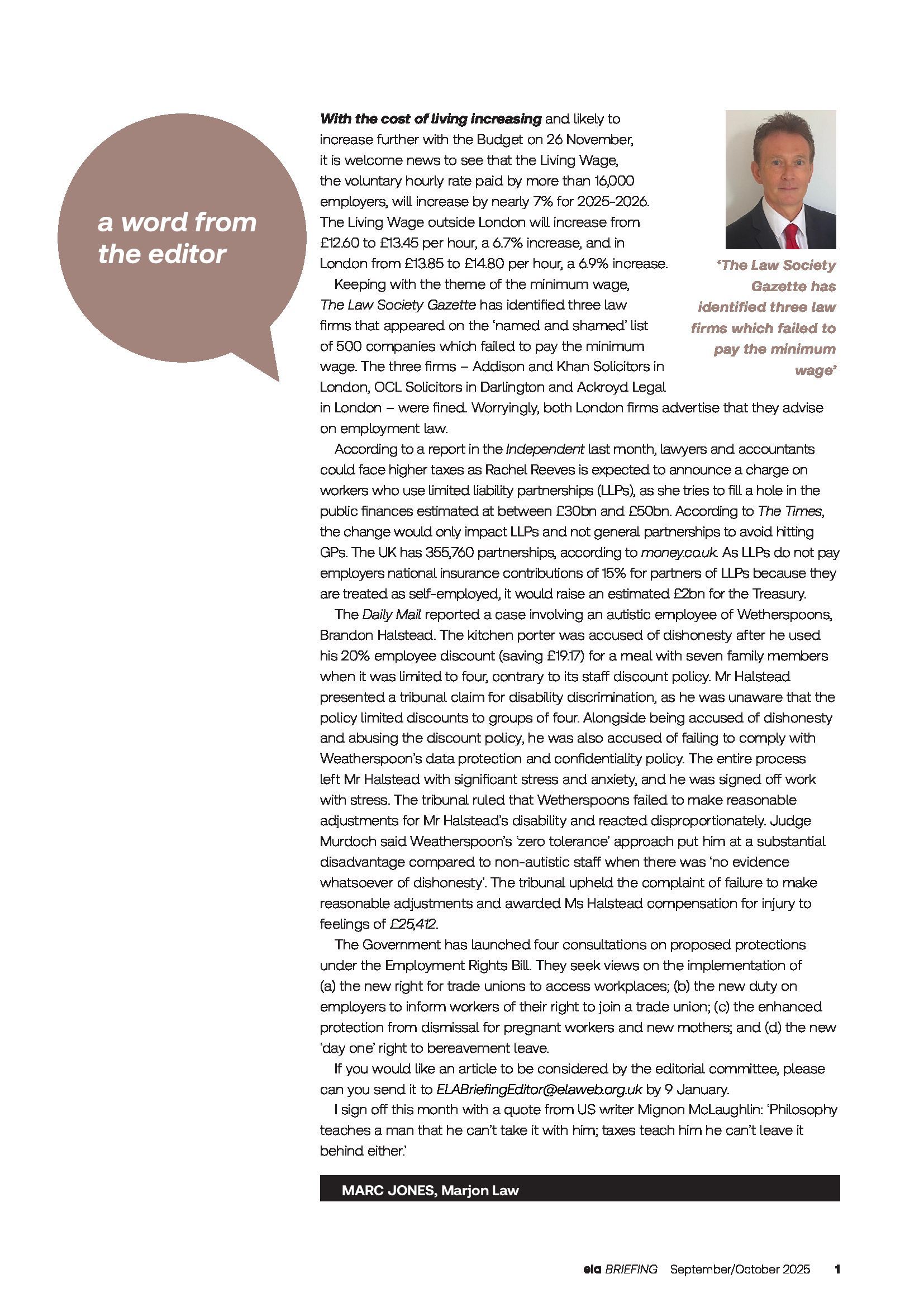 ELA Briefing Editorial - Marc Jones - November 2025