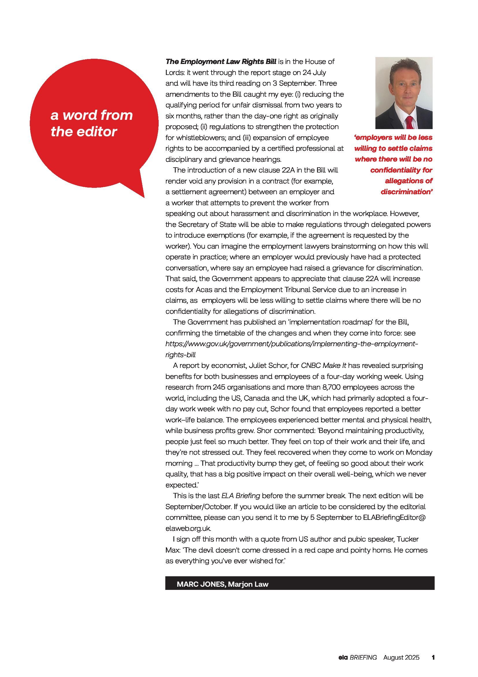 ELA Briefing Editorial - Marc Jones - August 2025