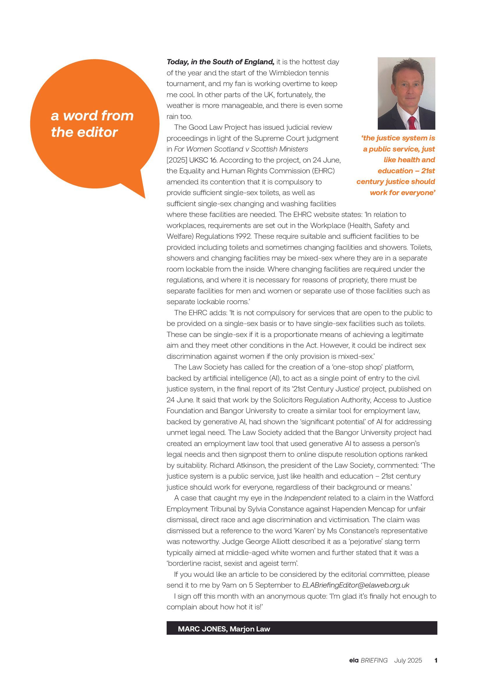 ELA Briefing Editorial - Marc Jones - July 2025