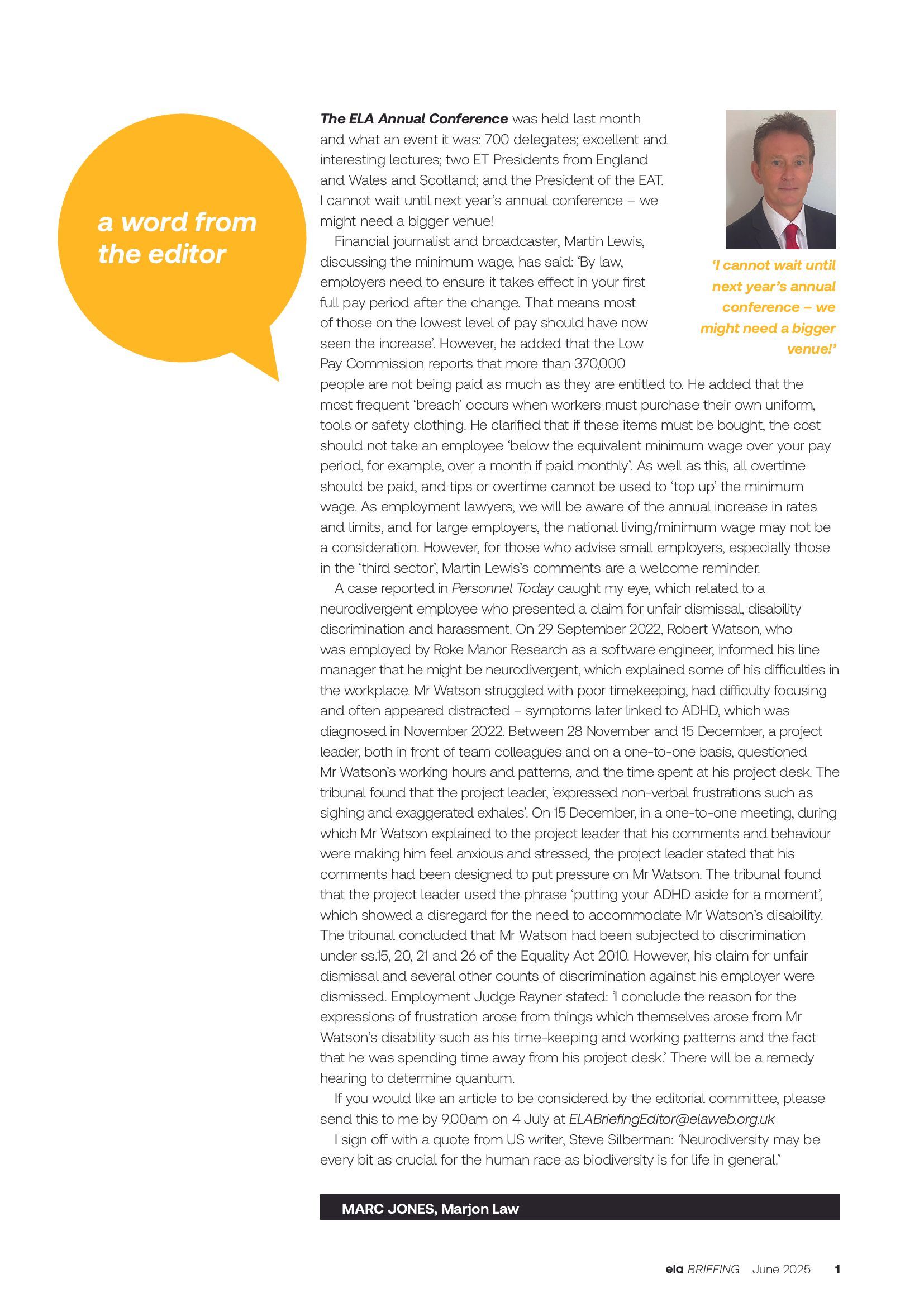 ELA Briefing Editorial - Marc Jones - June 2025