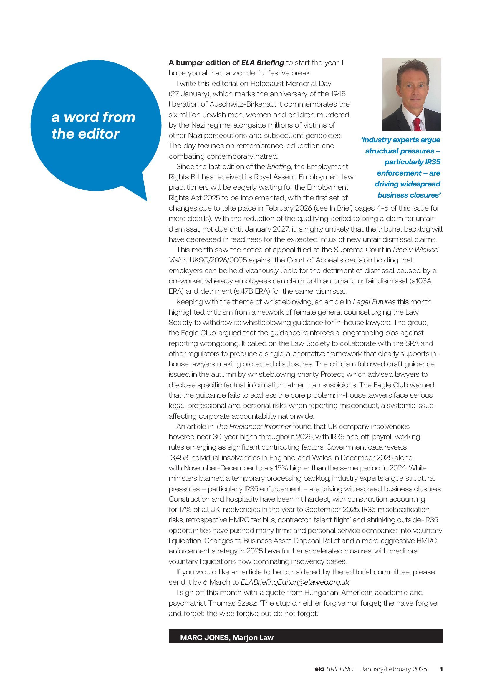 ELA Briefing Editorial - Marc Jones - January/February 2026