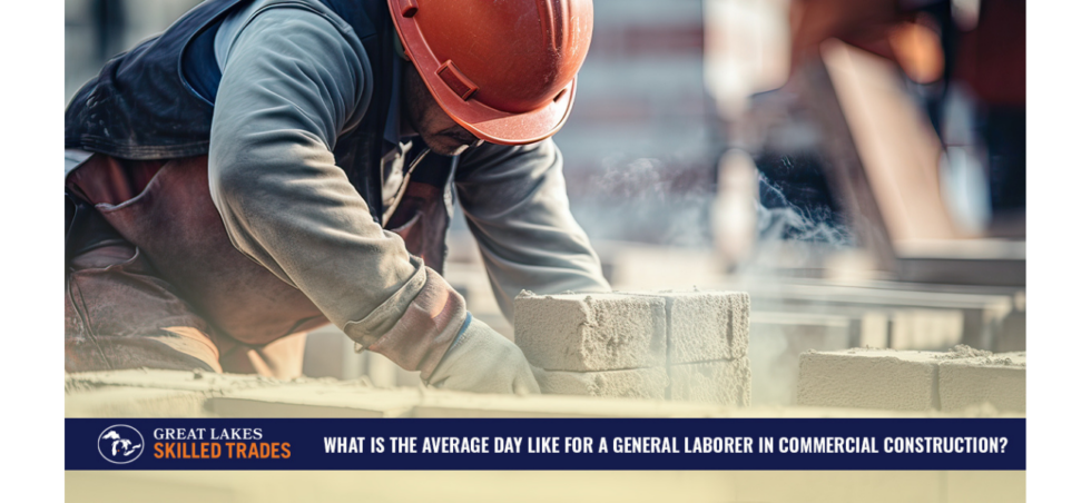A construction worker wearing a hard hat is working on bricks.