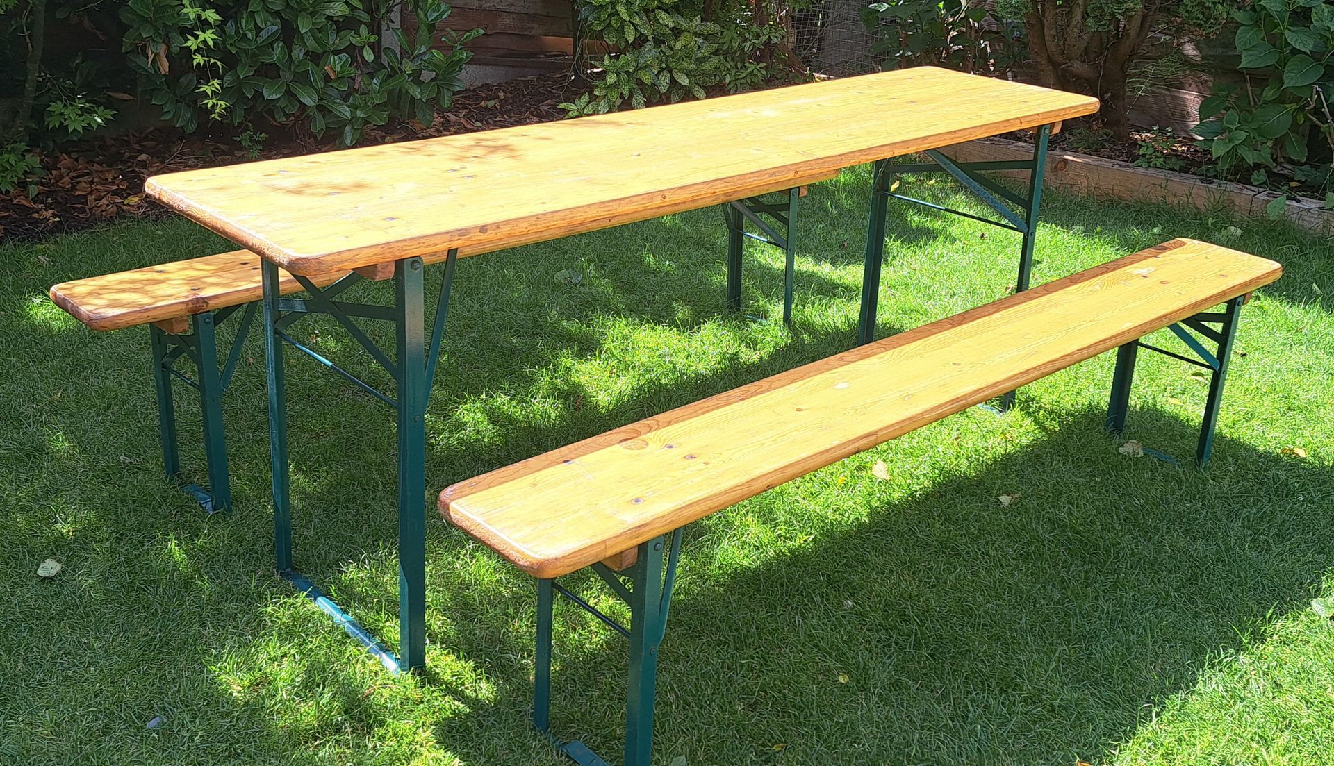 wooden top table with bench seating