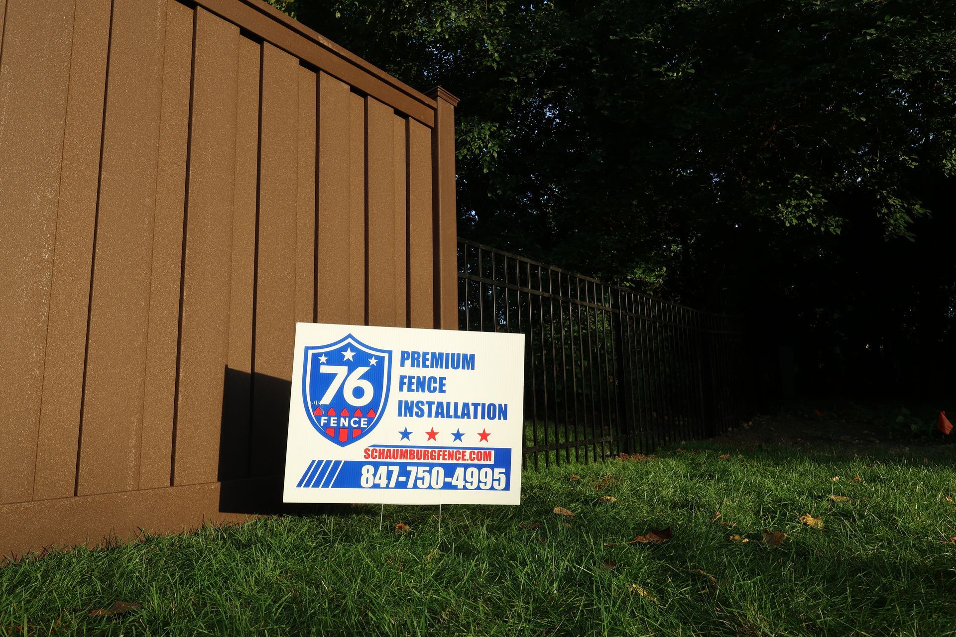 A sign that says premium fence installation on it - 76 Fence Company Composite Fence Installation