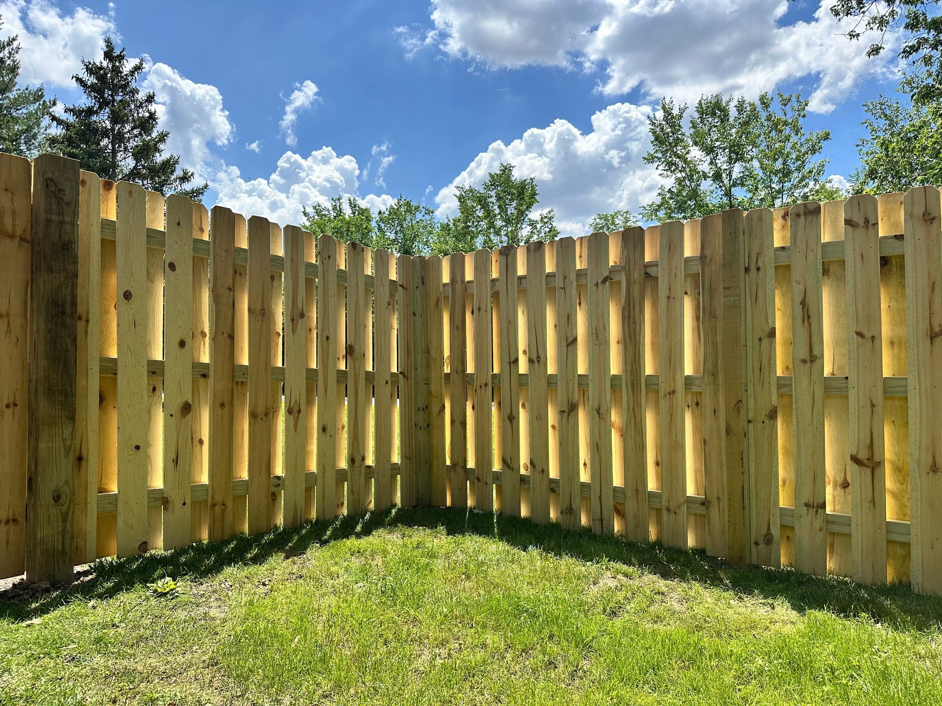 wood fence installation Illinois pressure treated pine shadowbox fencing