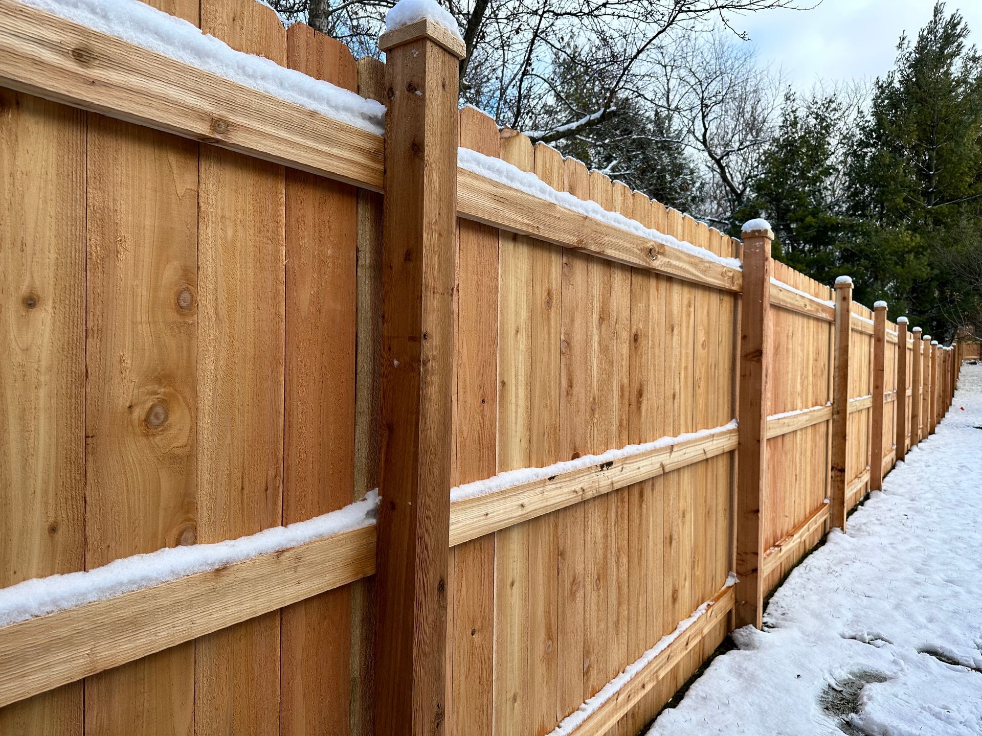 6-foot cedar privacy fence installed in South Elgin IL backyard