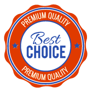 A red and blue sticker that says `` premium quality best choice ''