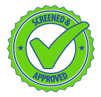 A screened and approved stamp with a green check mark