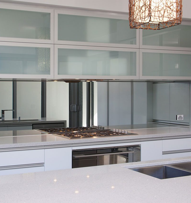 Mirrored Grey Glass Splashback — Shower Screens in Coombabah, QLD