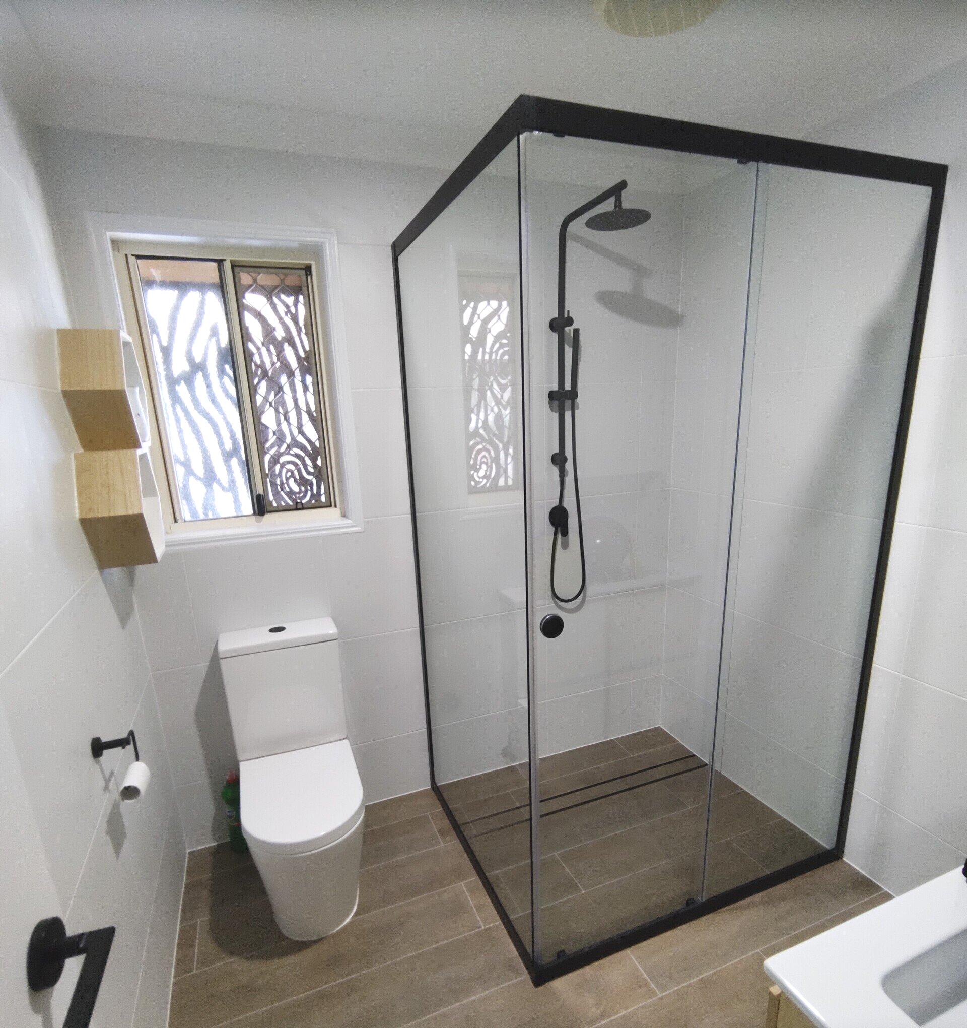Semi Frameless Shower Screen With Black Frame And Slider Door — Shower Screens in Coombabah, QLD