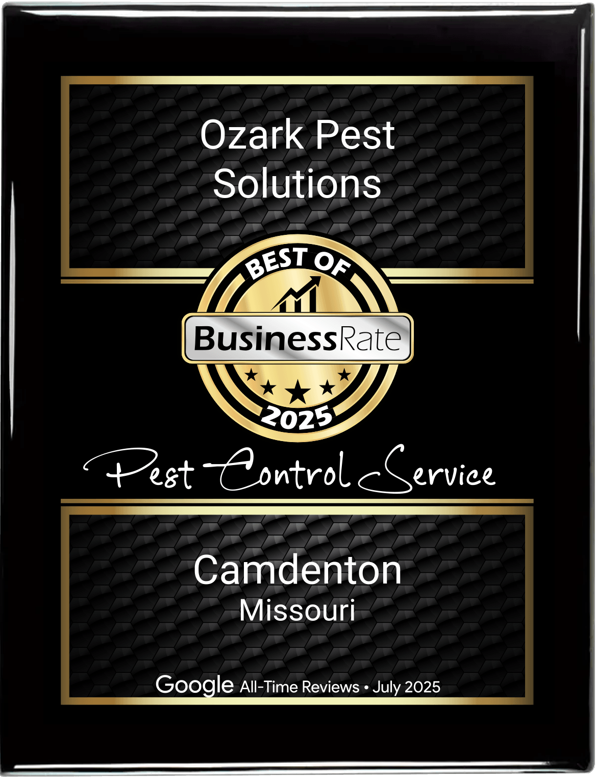 Plaque for Ozark Pest Solutions: