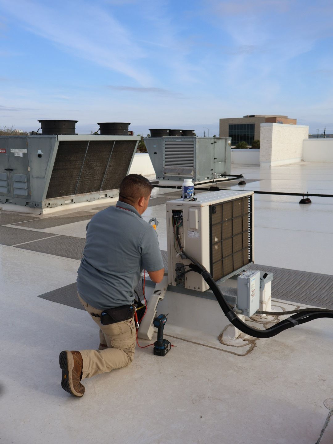 Logicool Air Solutions technician performing a fall heater tune-up in a Corpus Christi, TX home.