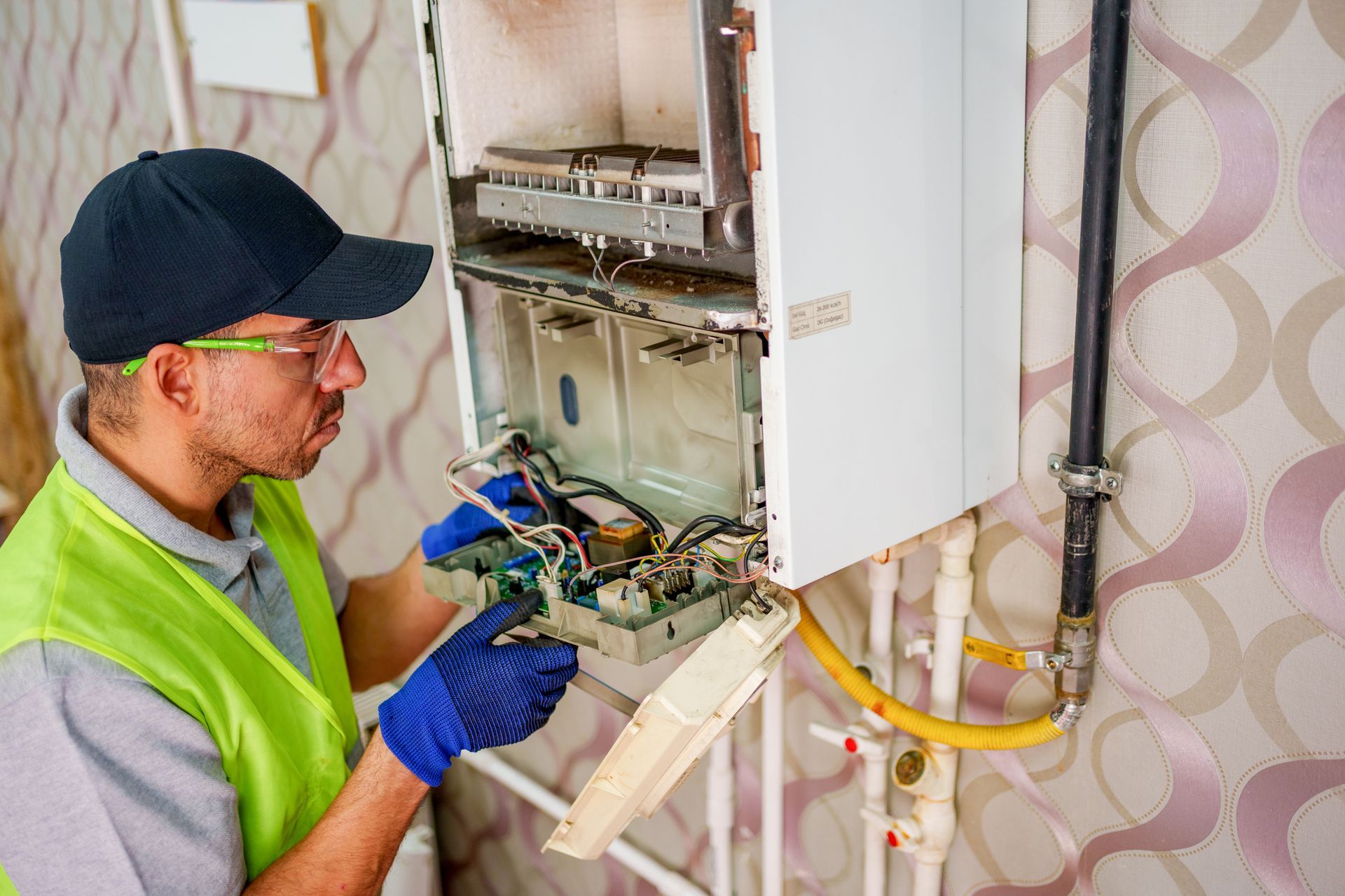Logicool Air Solutions technician performing a fall heater tune-up in a Corpus Christi, TX home.