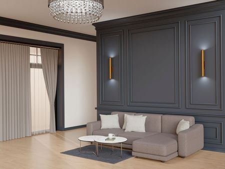 A living room with a custom accent wall.