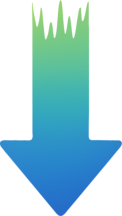 A blue and green arrow pointing down on a white background.