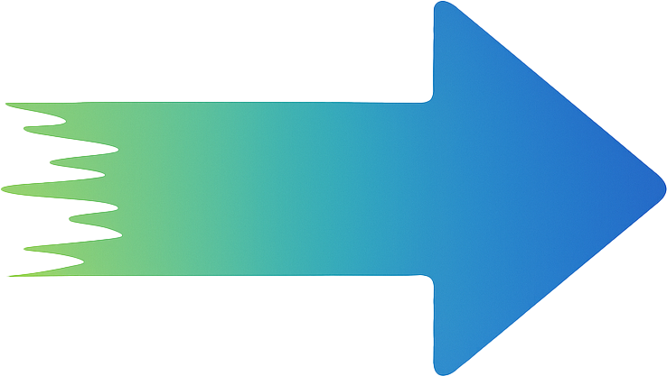 A blue and green arrow pointing to the right on a white background.