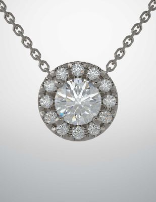A necklace with a diamond pendant on a chain.