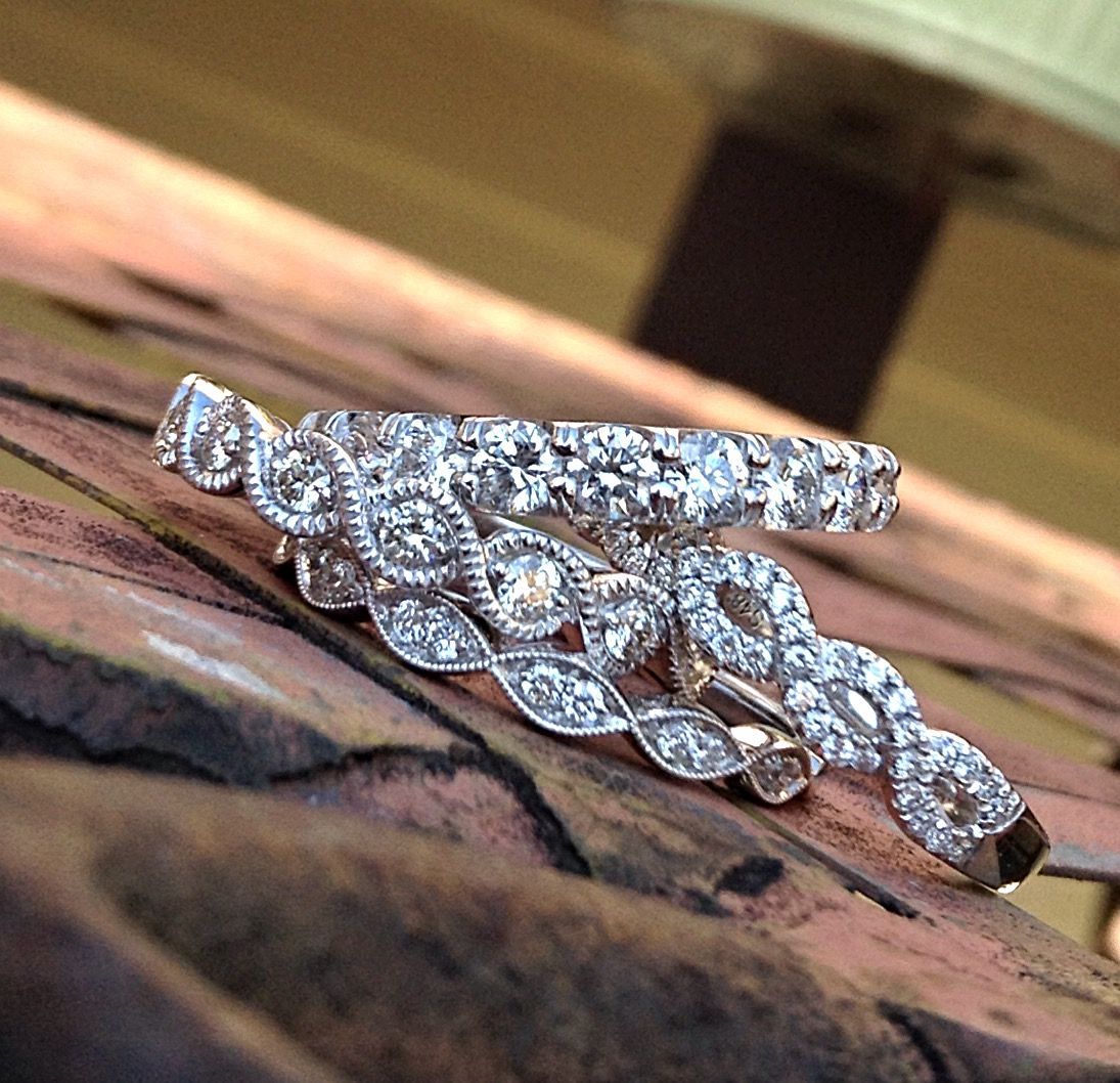 A couple of rings are stacked on top of each other